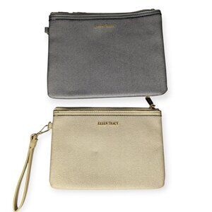Ellen Tracy Two Piece Stingray Wristlet Set Pewter & Gold Wallet